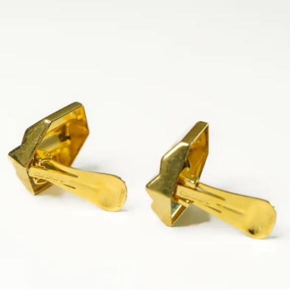 Christian Dior Hexagon Gold Clip-on Earrings Art Deco Style - Picture 3 of 4